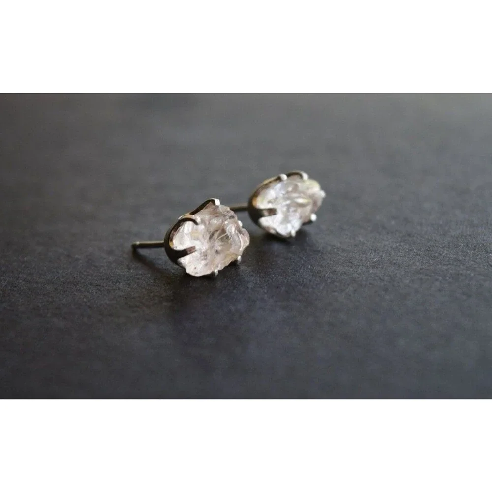Lake County diamond earrings, 925 sterling silver, raw gemstones